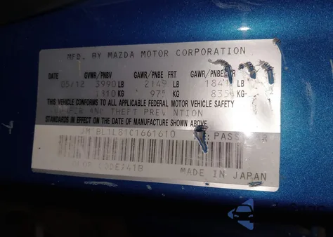 2012 Mazda Mazda3 I Touring from USA, damaged, VIN JM1BL1L81C1661610